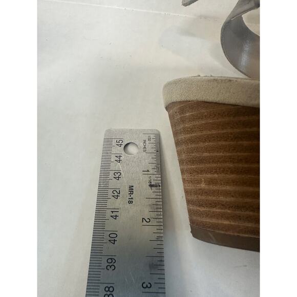 Franco Sarto Size 9 Gray Silver Leather Wedge Dania Strap Sandals Beach Vacation - Picture 8 of 14